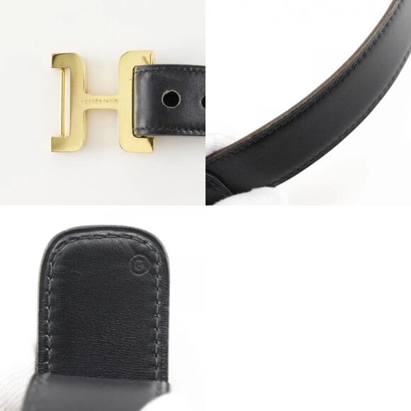 HERMES H belt belt vintage black Calfskin/Plated Gold Women